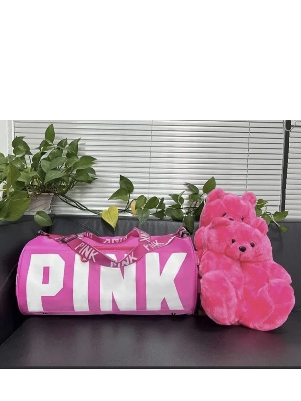 PINK Victoria's Secret Bright Hot Pink Logo Duffel... New - Picture 3 of 5